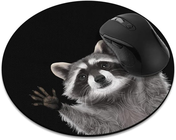 Non-Slip Round Mousepad, WIRESTER Racoon Hands Out Mouse Pad for Home, Office, and Gaming Desk