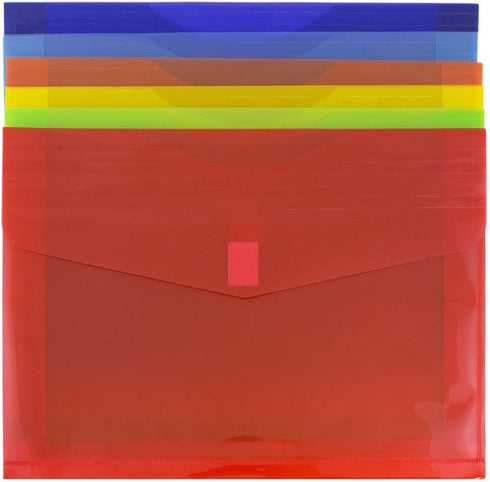 JAM PAPER Plastic Expansion Envelopes - 9 3/4 x 13 with 2 Inch Expansion, Assorted Colors, 6/Pack