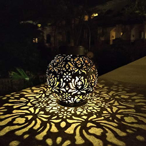 EXCMARK 2 Pack Outdoor Solar Hanging Lantern Lights Metal LED Decorative Lamp for Garden Patio Courtyard Lawn and Table