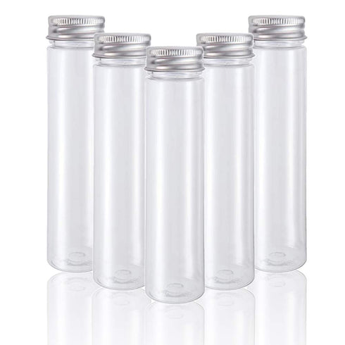 18 Pack 115ml Clear Plastic Test Tubes with Screw Caps, Flat-Bottomed Bath Salt Containers for Candy, Wedding Décor