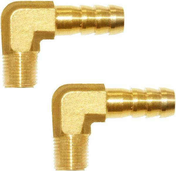 Joywayus Brass Hose Fitting, 90 Degree Elbow, 1/4" Barb x 1/8" NPT Male Pipe, Pack of 2