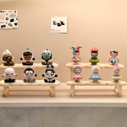 OULIGET Double Deck Wooden Display Riser Stand, Minifigures Doll Model Organizer Stand,Small Plant Perfume Jewelry
