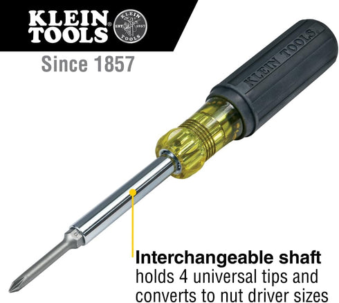Klein Tools 32559 Multi-bit Screwdriver / Nut Driver, Extended Reach 6-in-1 Tool with Nut Driver, Phillips and Slotted Bits by Klein Tools