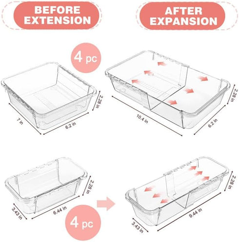 8 2-Size Pcs Mixed Extendable Clear Drawer Organizer, All Adjustable Vanity Storage Box, Desk Drawer Organizer, Acrylic