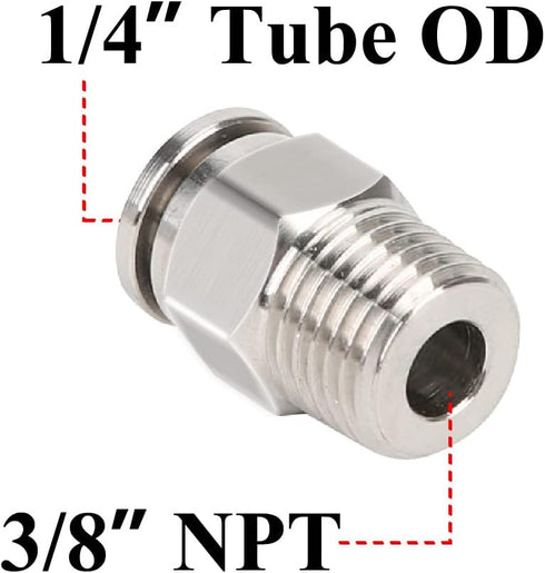 Beduan Pneumatic BPC Nickel-Plated Brass Push to Connect Air Fitting, 1/4" Tube OD x 3/8" NPT Male