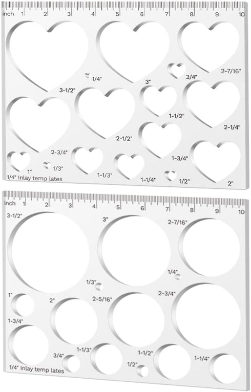 2 Pcs 15 in 1 Acrylic Router Templates for Woodworking Heart Inlay