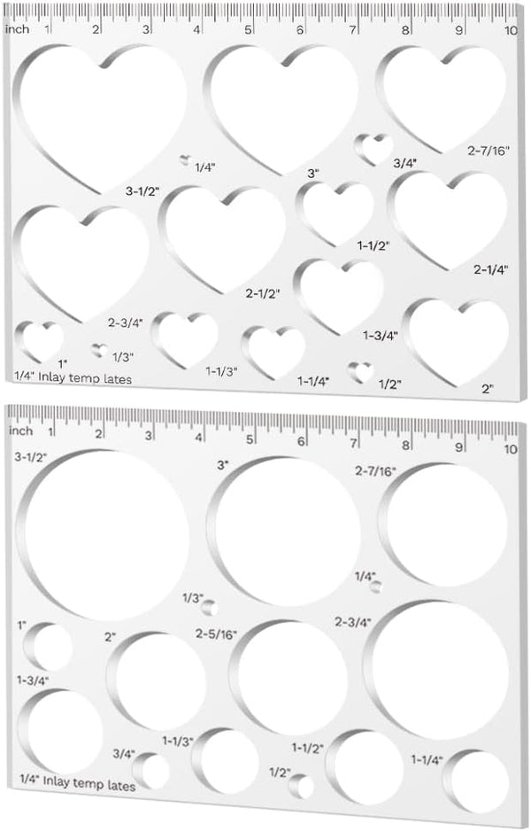 2 Pcs 15 in 1 Acrylic Router Templates for Woodworking Heart Inlay