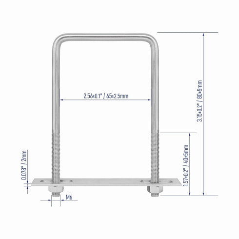 4 Sets 304 Stainless Steel Square U-Bolts, 2.56" Inner Width, 3.15" Length with M6 Nuts for Trailer Accessories