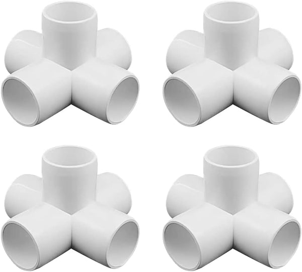 2 Inch Tee PVC Fitting, 5 Way Elbow Connector for Furniture Grade 90 Degree Side Outlet, Pack of 4