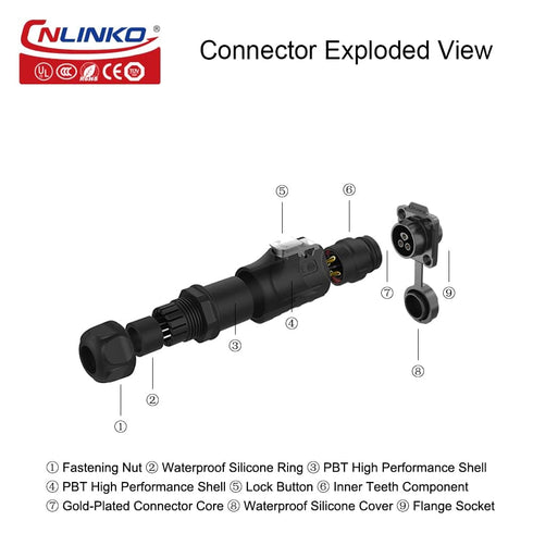 CNLINKO LP-16 IP68 Industrial Waterproof Connector Quick Plug Circular Connector M16 2-9 Pin Flange Socket (3 Pin)
