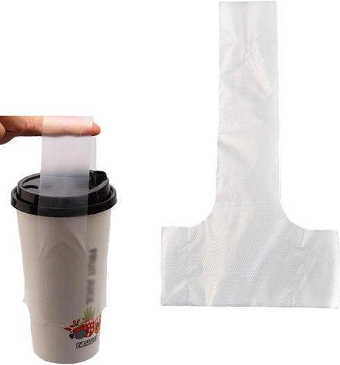 UtySty 200 Pack Drinking Bags with Handle Disposable T-Shaped Drink Carrier Bag Single