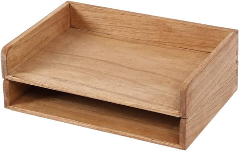 Wood Stackable Paper Trays for Office Supplies - 2 Set Wooden Desktop File Folder Holder Tray for Letter Document