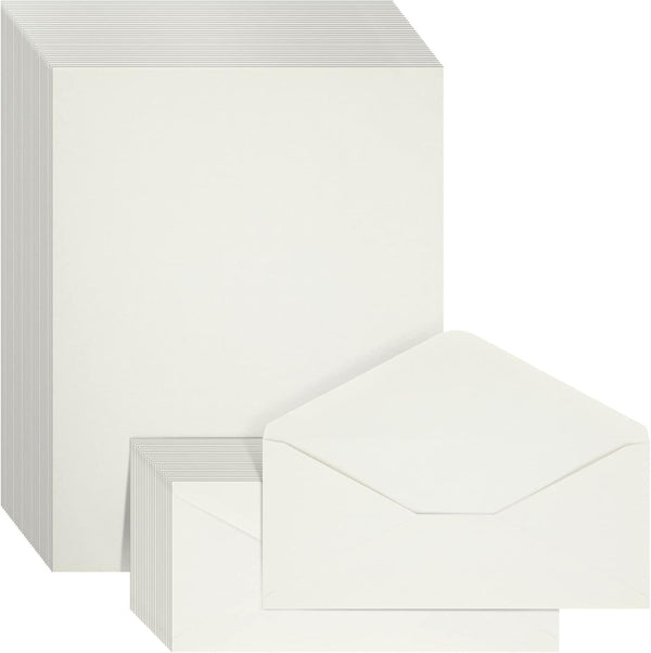 Juvale 100 Piece Cotton Stationery Paper and Envelopes Set for Writing Letters, Wedding Invitations, and Resumes