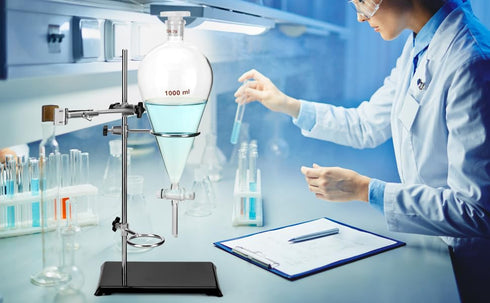 QWORK 1000ml Heavy Wall Conical Separating Funnel, 24/29 Fitting with PTFE Stopcock + Laboratory Distillation Support