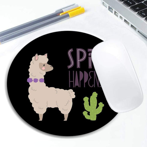 Cute Llamas Alpaca with Cactus Mouse Pad, Round Non-Slip Rubber Mousepad for Laptop Office Decor