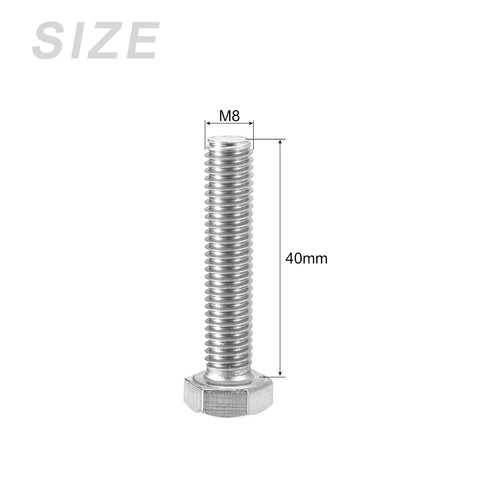 Hex Head Screws Bolts, Nuts, Flat & Lock Washers Kits (M8-1.25x40mm) 4 Set, Stainless Steel Machine Screws