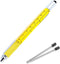 Multifunction Tool Pen, 6 in 1 with Ballpoint Pen, Touch Screen Stylus, Ruler, Spirit Level, Screwdrivers, Yellow +