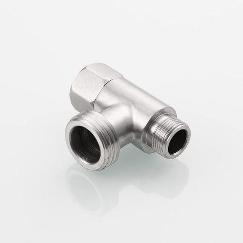3-way 3/8" and 1/2" Adapter Tee Connector, Stainless Steel 3/8" Water Line T Fitting, Brushed Nickel, 1 PCS.
