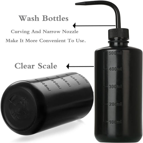 2Pcs 500ml Tattoo Wash Bottle | 16oz Water Squirt Bottle for Medical Succulent Cleaning, White & Black