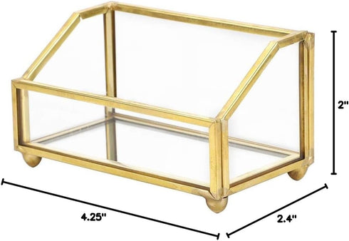 Hipiwe Glass Business Card Holder Stand - Gold Metal Frame Name Card Display Organizer for Office Desktop, Fits 80-100
