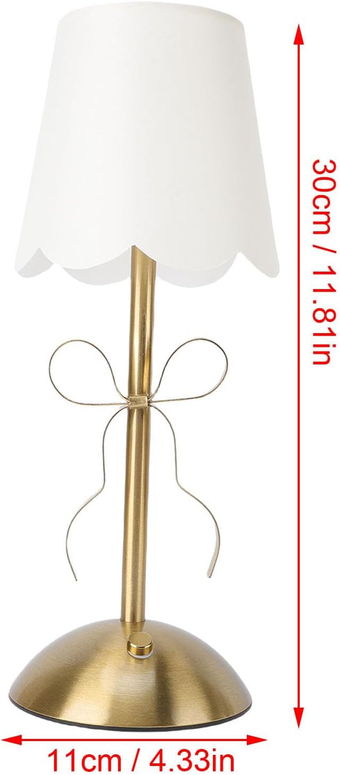 11.81in Small Bow Table Lamp, Rechargeable Cute Coquette Bow Table Lamp with Fabric Shade Bedside Light Desk Lighting