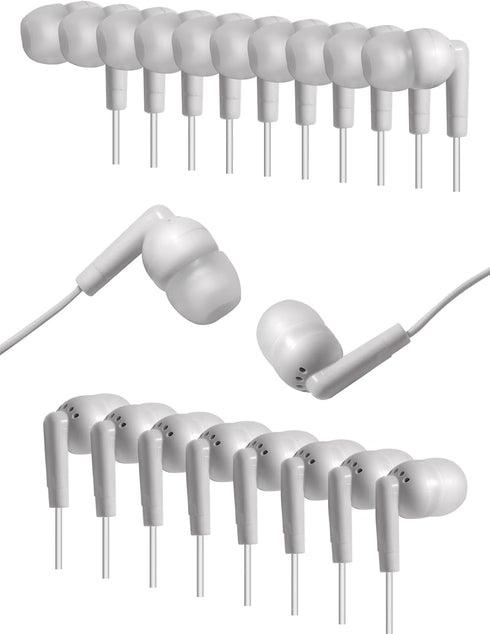 50 Pack Earbuds Bulk for School, Wired in-Ear Class Set, 3.5mm White