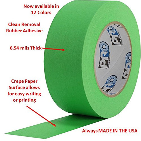 ProTapes Colored Crepe Paper Masking Tape, 60 yds x 2" Width, Light Green (Pack of 1)