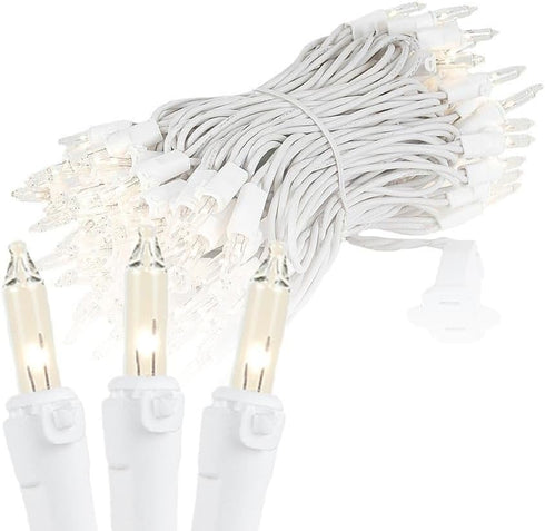 34 100 Bulbs 4" Commercial Novelty Lights Feet Traditional Incandescent Mini Lights, Clear on Black Wire with Spacing