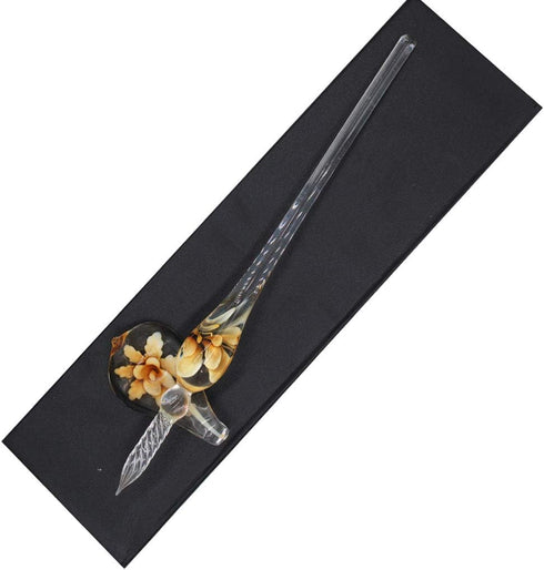 Crystal Glass Intarsia Dip Pen Kit, Vintage Calligraphy Fountain Pen, Yellow