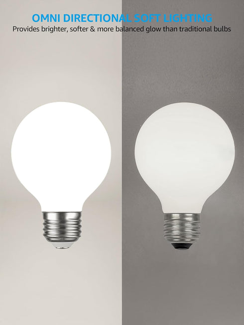 G25 Bulbs Dimmable, Bulb Bulb, 4.5W(60W 500lm, E26 4000K Pack 6 TORCHSTAR Globe Light LED Round Frosted Vanity Light