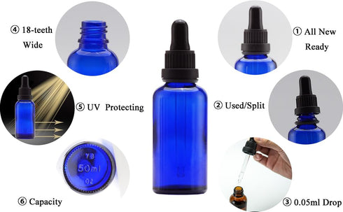 YIZHAO 2oz Blue Glass Dropper Bottles with Glass Dropper, Tincture Bottles for Essential Oils, Aromatherapy, Pack of 12