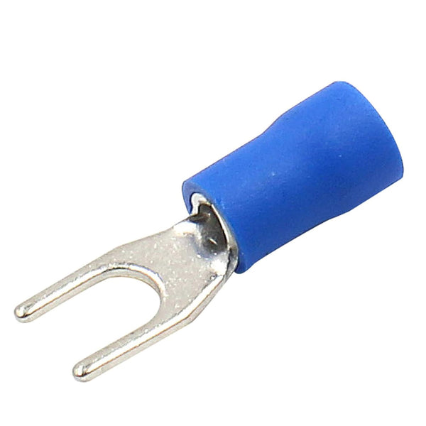 Baomain Insulated Fork Spade Wire Connector, Electrical Crimp Terminal 14-16AWG, USA #8 Blue, 100PCS