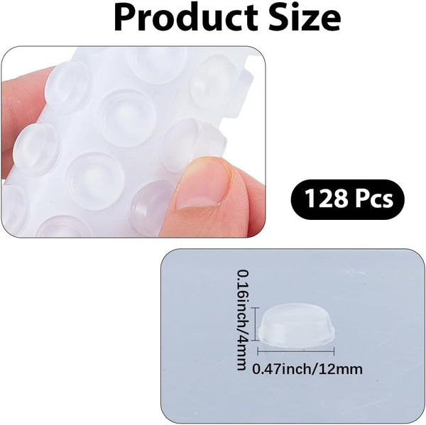 128Pcs Cabinet Door Bumpers Self-Adhesive Clear Bumper Pads Round Silicone Cabinet Stoppers Rubber Noise Dampening Wall