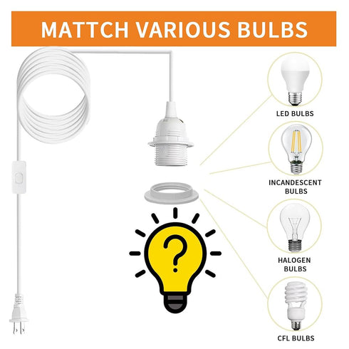 16Ft E26/E27 (whyui3) Plug in Light Socket,Pendant Light Cord Lamp Kit, Pendant Light Cord Kit Light Socket Hanging