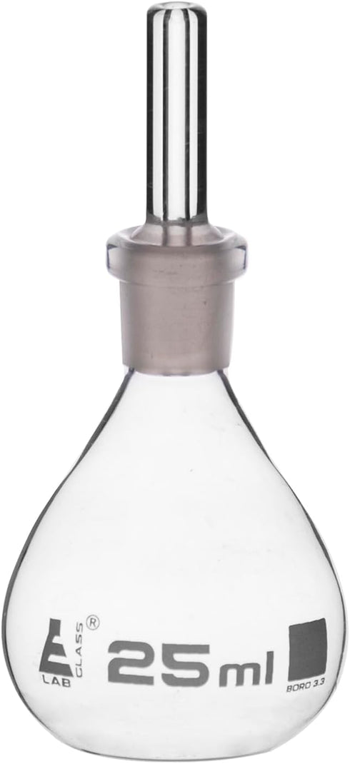 EISCO 25ml Specific Gravity Bottle - Flat Bottom with Perforated Stopper, Borosilicate Glass Labs