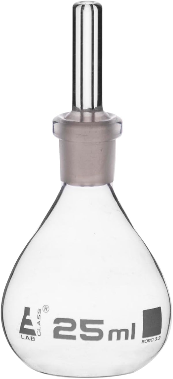 EISCO 25ml Specific Gravity Bottle - Flat Bottom with Perforated Stopper, Borosilicate Glass Labs