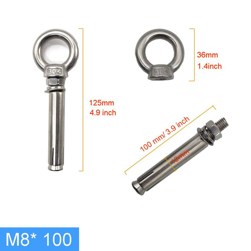 M8* 100 mm Expansion Screw with Eye Ring Anchor Internal Eye Bolt Fastener 304 Stainless Steel 5 Pack (Ring Lifting Expansion Eyebolt M8* 100mm)