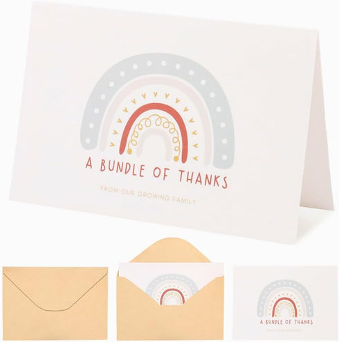FourGiven Family Co Baby Shower Thank You Cards with Envelopes, 50 Pack, Baby Girl Shower,