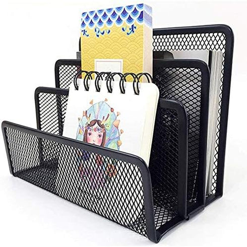 Desk Mail Organizer - Small File Letter Holder, Metal Mesh Desktop Storage for Home or Office (2 Pack Black)