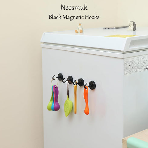 Neosmuk Black Magnetic Hooks, Strong Magnet with Hook for Fridge, Super Neodymium Extra Strength Industrial Hooks for Hanging (Matte Black,4 Pack) by Neosmuk