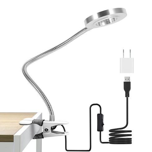 Pinkiou Clip on Desk Lamp with Clamp for Night Reading, Nail Art, Makeup, 360 Flexible Gooseneck LED USB Light