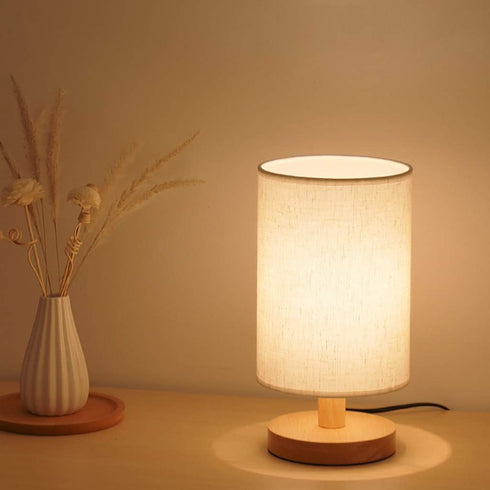 Generic Scandinavian Bedroom Bedside Lamp - Solid Wood Table Lamp with Fabric Shade - LED Desk Night Light, Brightness