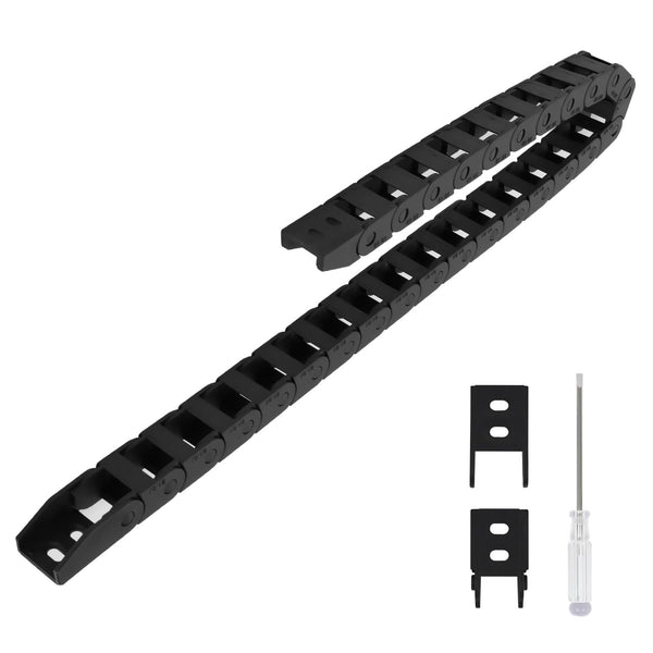 R18 Black Plastic Cable Wire Carrier Drag Chain, 10mm x 15mm, 1M Length for CNC with End Connectors