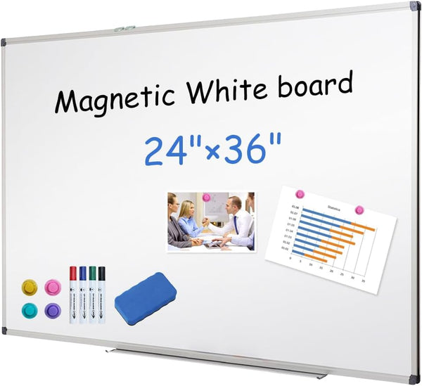 XIWODE Magnetic Dry Erase Board - Wall-Mounted Whiteboard, 24 x 36 inches, Lightweight Portable with Silver Aluminum