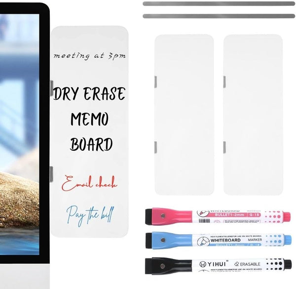 Monitor Memo Board - 2 pcs Magnetic Whiteboard Memo Board for Desktop with 3 Pens