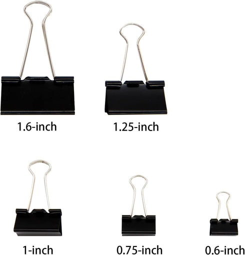 DSTELIN Binder Clips Paper Clamps Assorted Sizes 150 Count (Black), Large, Medium, Small, X Small and Micro, 5 Sizes in One Pack, Meet Your Different Using Needs. by DSTELIN