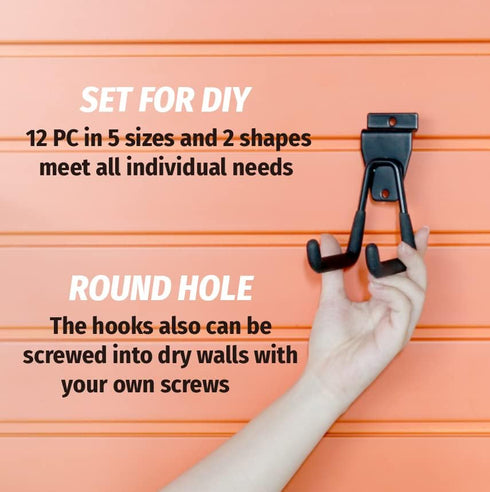 HUHOLE Slatwall Accessories, Multi Sizes Slatwall Hooks, Hanging Hook and Hangers, 12 Pack