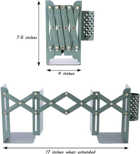 Metal Iron Adjustable Book Ends, Heavy Duty Book Holder, Nonskid Desktop Book Organizer for Binder Holder (Green)