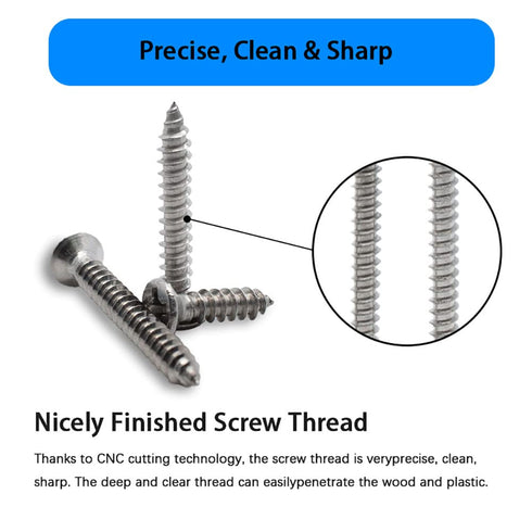 M3/M4/M5/M6 Flat Head Self Tapping Wood Screws Assortment Kit, 260Pcs Stainless Steel