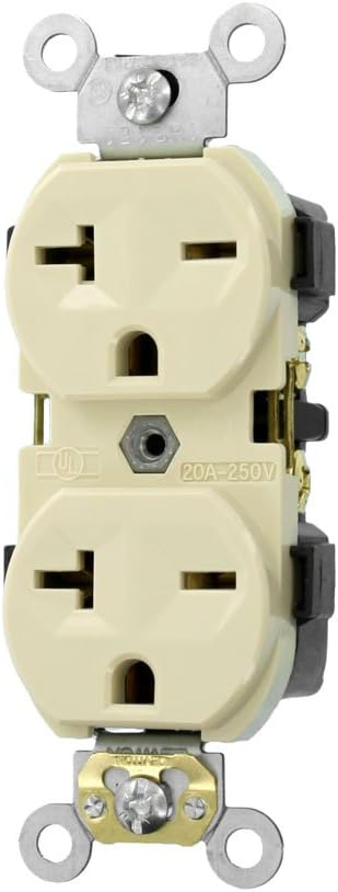 Leviton 5822-ICP 20-Amp, 250 Volt Duplex Receptacle - Narrow Body, Commercial Grade, Self Grounding, Ivory
